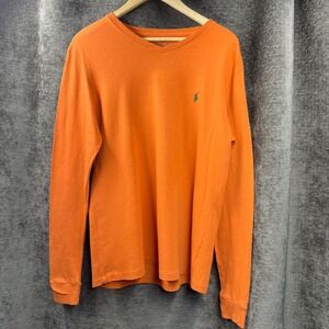 Polo Ralph Lauren‎ Orange Long Sleeve V-Neck T-Shirt Small Pony Logo Men's S